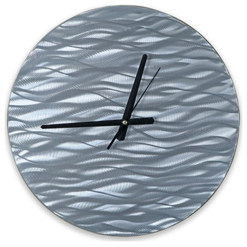 Contemporary Home Décor 'Waves Circular Clock' Silver Metal Wall Clock