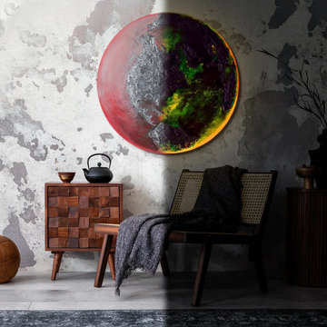 Space wall art - glow in the dark round acrylic painting "Erde"