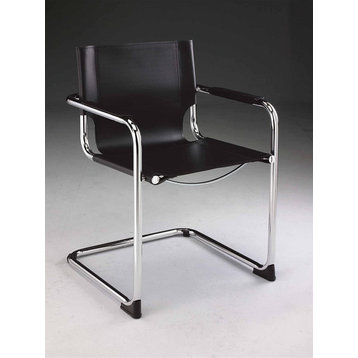 Black Leather Dining Chair Protective Coating, Chrome Legs Set of 2