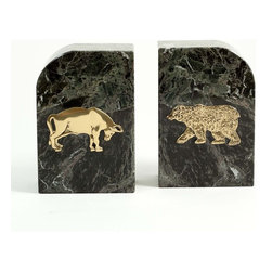 Bookends with Antique Gold Plated Stock Market Emblem - Bookends