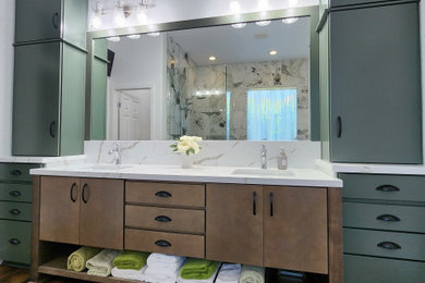 Bathroom - mid-sized contemporary master double-sink bathroom idea in Phoenix with a built-in vanity