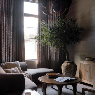 Antique Elm Ceiling in Moody Interlachen Modern Lakehouse Living Room