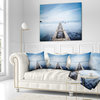 Wooden Jetty in Morning Blue Sea Landscape Wall Throw Pillow, 16"x16"