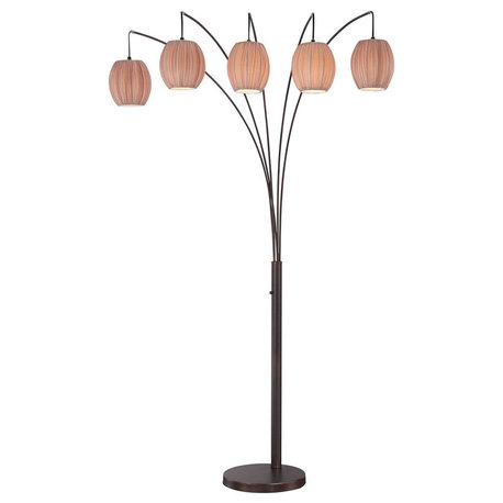 5-LITE ARCH LAMP, COPPER BRONZE/L.BROWN SHADE, E27 A 60Wx5