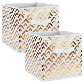 DII 11" Square Polyester Cube Double Diamond Storage Bin in Gold (Set of 2)