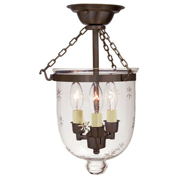 Jaylin Small Semi Flush Bell Jar Lantern With Star Glass, Oil rubbed bronze