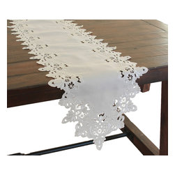 Xia Home Fashions - Victorian Lace Embroidered Cutwork Table Runner, 15"x72", Taupe - Table Runners