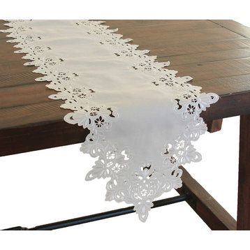 Victorian Lace Embroidered Cutwork Table Runner, 15"x54", Taupe