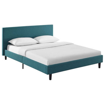 Modway Anya Full Modern Style Polyester Fabric Bed in Teal Blue Finish