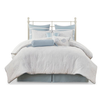 Harbor House Crystal Beach Coastal 4-Piece Comforter Set, White & Blue