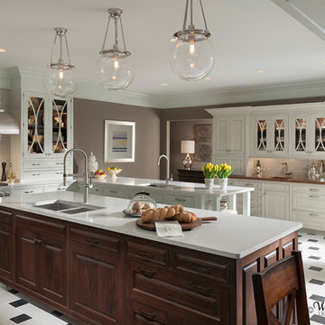 White Kitchen with Walnut Island