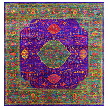 9' Square Persian Handmade Silk Rug - Q19225