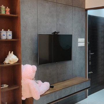 Textured Grey TV Wall, Home Interior Design Rampura Dhaka