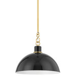 Mitzi - Camille 1 Light Pendant, Black - The Camille wall sconce and pendant draws her best features from French design. Aged brass details pop against the glossy black or white dome outfitted with a white interior. From an industrial form to Mid-century styling, Camille may be vintage inspired but was certainly made for modern homes.