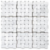 Wide Big Basketweave Carrara White Marble Mosaic Tile Honed Black Dots, 1 sheet