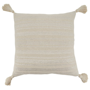 Down-Filled Throw Pillow With Shimmer Line Design, 22"x22", Natural