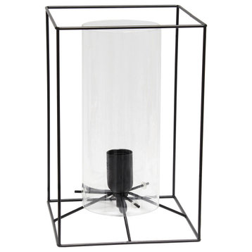 Elegant Designs Large Exposed Glass and Metal  Table Lamp, Black/Clear
