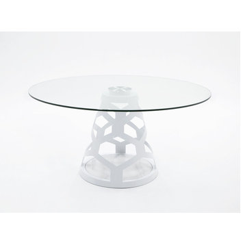 Modrest Lilly Modern 12mm Round Glass + White Dining Table
