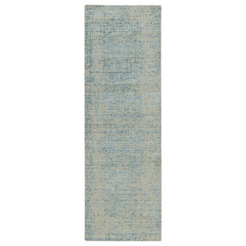 Gray Modern Jacquard Hand Loomed Wool and Silk Runner Oriental Rug, 2'6"x8'