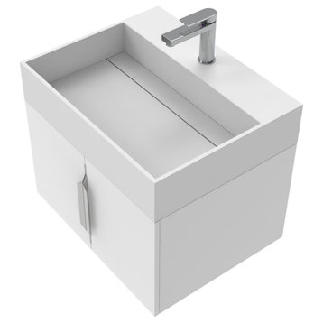 Amazon 24" Wall Mounted Bathroom Vanity Set, White, White Top, Chrome Handles