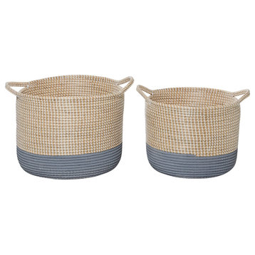 Set of 2 Multi Colored Sea Grass Contemporary Storage Basket, 18", 20"