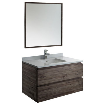 Formosa Wall Hung Modern Bathroom Vanity With Mirror, 36"