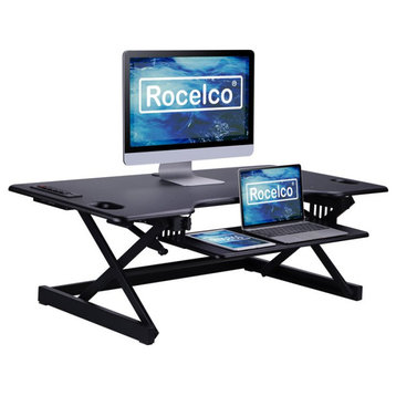 Rocelco 46" Adjustable Standing Desk Converter/Desktop AC USB Charger - Black