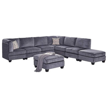 Bowery Hill Modern 8-Piece Velvet Modular Sectional Sofa in Gray