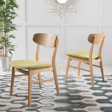 GDF Studio Lucille Fabric/ Wood Finish Dining Chair, Set of 2, Green Tea/Oak