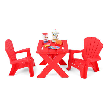 Giantex Plastic Kids Table & Chair Set 3-Piece Play Furniture In/Outdoor Red