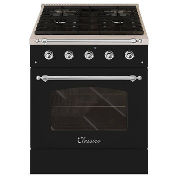 Classico Series 30" All Gas Freestanding Range, Glossy Black With Chrome Trim