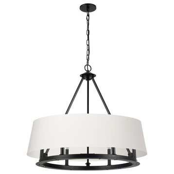 CLB-296C-MB-790 6 Light Incandescent Chandelier Matte Black with White Shades