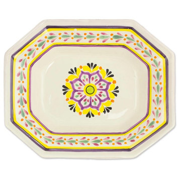 Octagonal Mexican Lavender Majolica Ceramic Serving Bowl