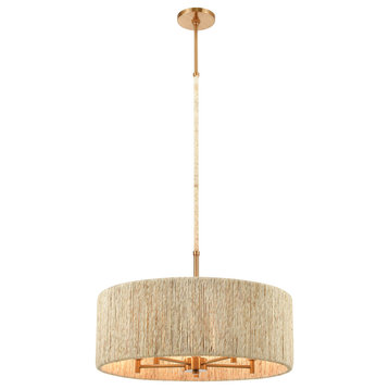 Abaca 5-Light Chandelier, Satin Brass With Abaca Rope