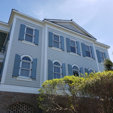 Litchfield by the Sea exterior 3 story house repainted siding, trim, shutters