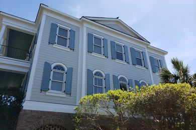 Litchfield by the Sea exterior 3 story house repainted siding, trim, shutters