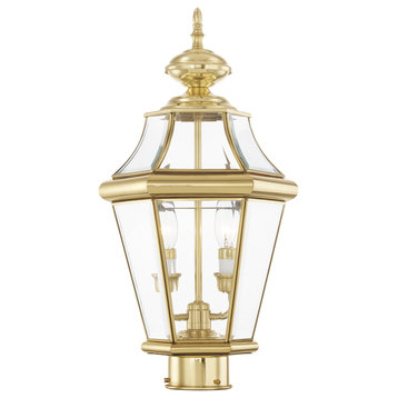 Livex Lighting Georgetown 2 Light Polished Brass Medium Outdoor Post Top Lantern