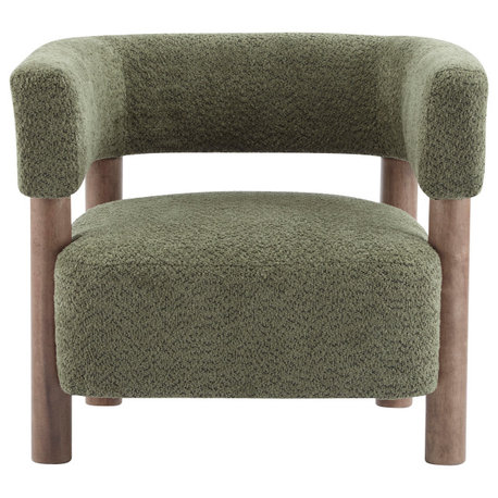 GDF Studio Dana Boucle Upholstered Accent Arm Chair, Olive Green/Walnut