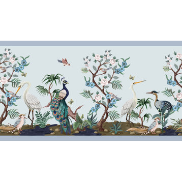 GB50031 Chinoiserie Herons Peel and Stick Wallpaper Border 10in x 15ft Long