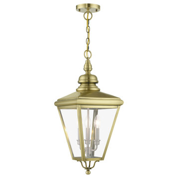 3 Light Antique Brass Outdoor Large Pendant Lantern, Brushed Nickel