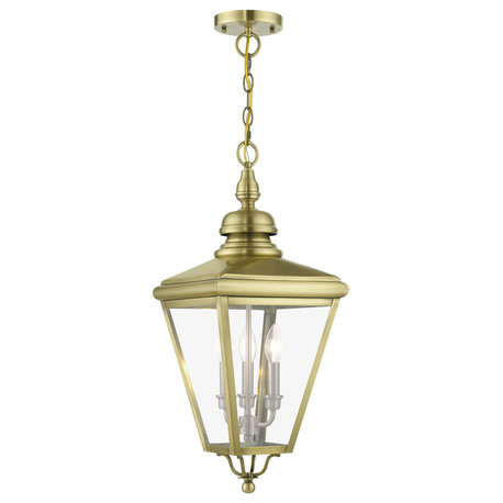 3 Light Antique Brass Outdoor Large Pendant Lantern, Brushed Nickel