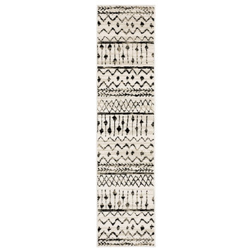 Garson Tribal Distressed Area Rug, Ivory, 1'10"x7'6"