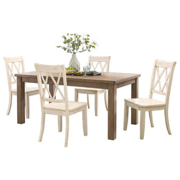 Pemberly Row 5-Piece Contemporary Wood Dining Set in Natural and White