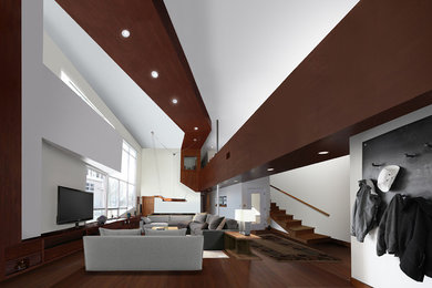Trendy living room photo in Cleveland