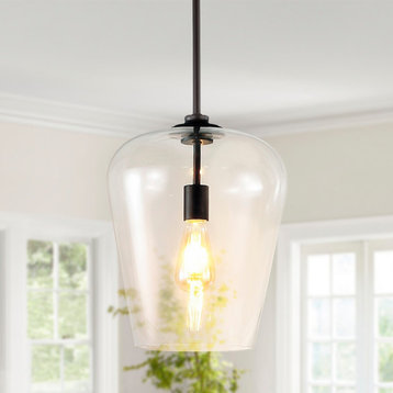 Hayes 11.25" 1-Light Iron/Glass LED Pendant, Oil Rubbed Bronze/Clear