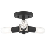 Livex Lighting - Livex Lighting Black 3-Light Ceiling Mount - Exposed bulb sockets are fixed over black with brushed nickel accent to create an eclectic look perfect for mid century modern or transitional spaces wanting an industrial touch.