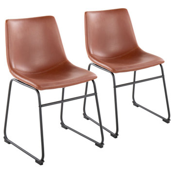 Duke Side Chair, Set of 2, Black Steel, Cognac Pu