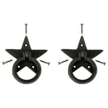 Cabinet Drawer Ring Pull Black Iron Star Design Pack of 2