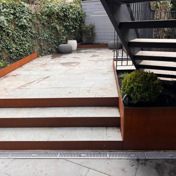 Park Slope backyard corten planters