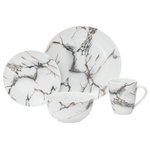 Godinger - Rayo Marble 16 Piece Dinnerware Set - Inspired by the Italian Carrara with the added touch of metallic rose gold veining. Simple yet elegant it is perfect for everyday use or formal dining. 10.50D X 1.00H Dinner Plate, 7.50D X 1.00H Salad Plate, 5.50D X 3.00H 13oz Cereal Bowl, 3.50D X 4.50H 10oz Mug